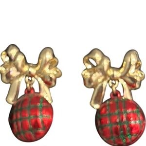 Gold and Red Bow Earrings